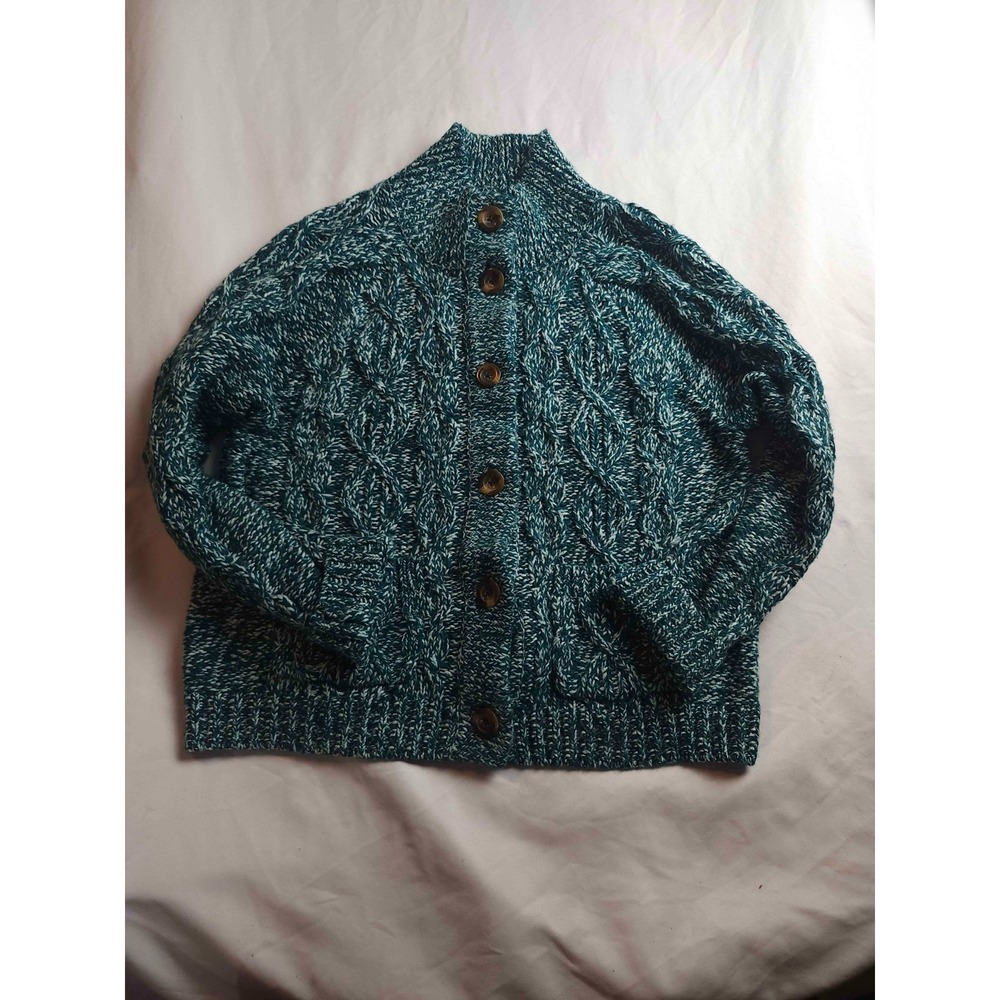 Talbots Cardigan Womens L Green Cable Knit Preppy‎ Quiet Luxury Cozy Layering